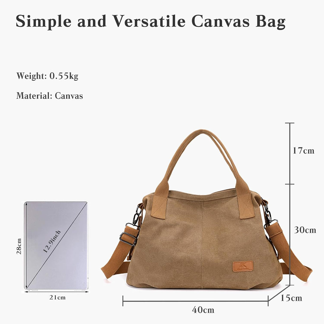 CORIOS Damen Canvas Schultertasche Grosse Kapazität Umhängetasche Casual Handtasche Leichtgewicht To