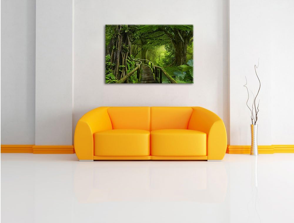 Pixxprint Weg durch den Tropenwald / 100x70cm Leinwandbild bespannt auf Holzrahmen/Wandbild Kunstdru