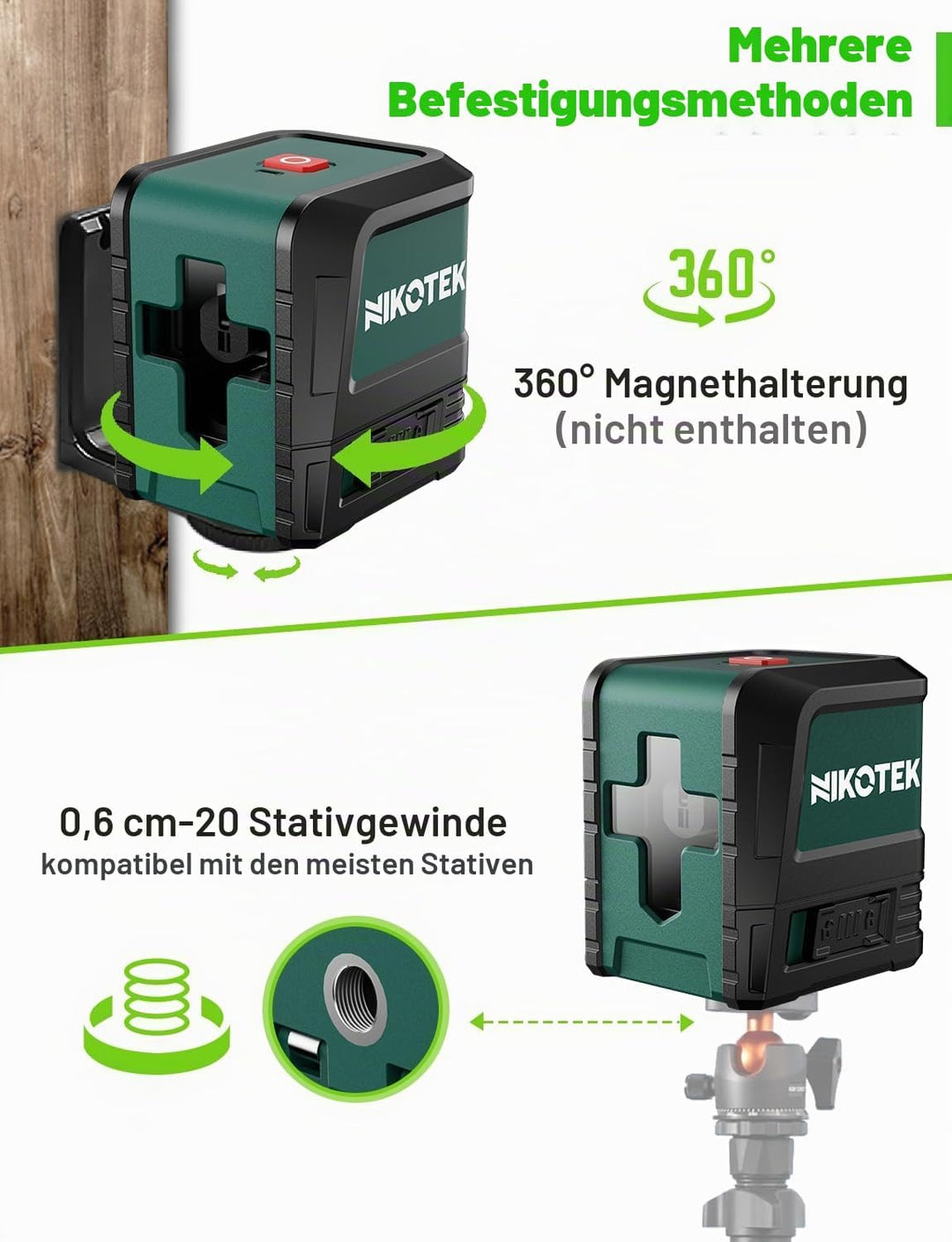 Kreuzlinienlaser, NIKOTEK Laser Wasserwaage (Vertikale/Horizontale Laser, Arbeitsbereich: 15 m, IP54