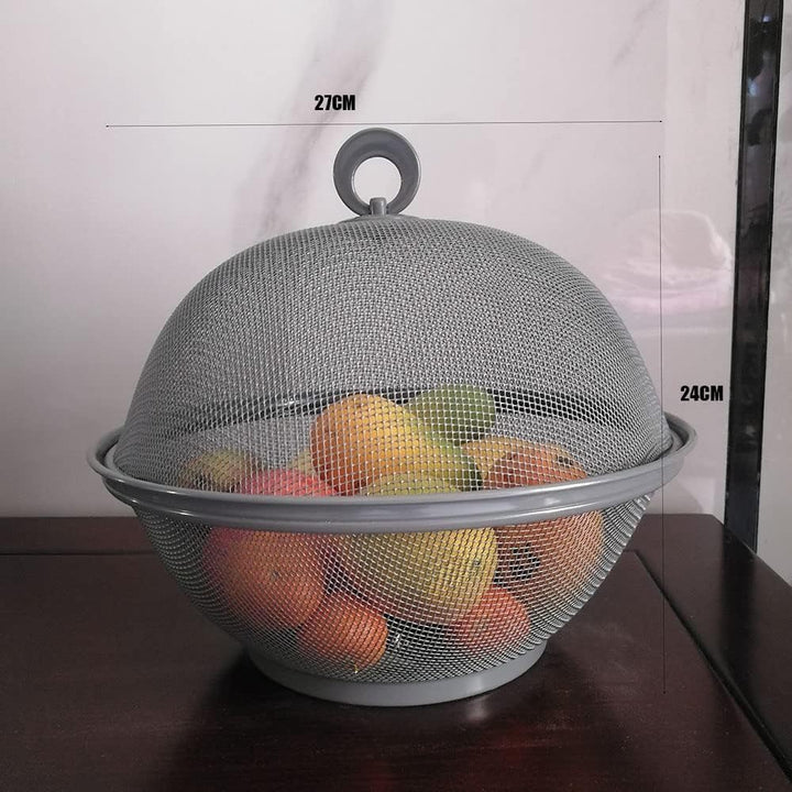 Obstschale Metall mit Fliegenschutz - dekorativer Obstkorb Vintage - Abgerundetes-Design Durchbroche