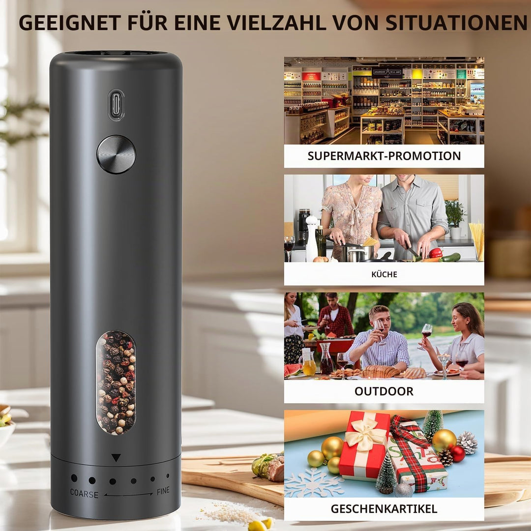 Elektrische Salz und Pfeffermühle 2er Set, Externe Abstimmung der Mahldicke, Keramikmahlwerk, Wieder
