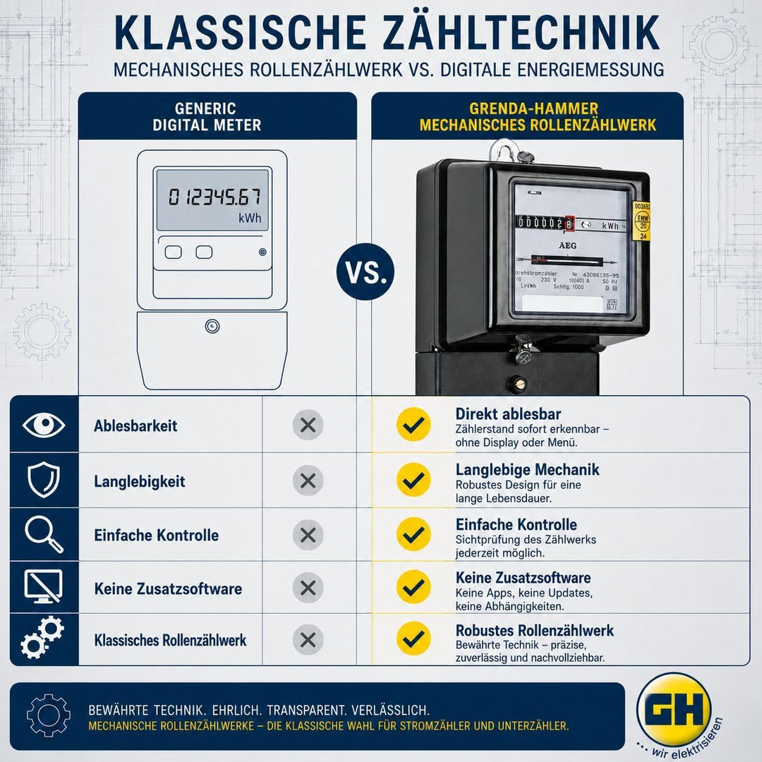 grenda-hammer® | Wechselstromzähler 230V 10(40) A geeicht für 16 Jahre und für Verrechnungszwecke zu