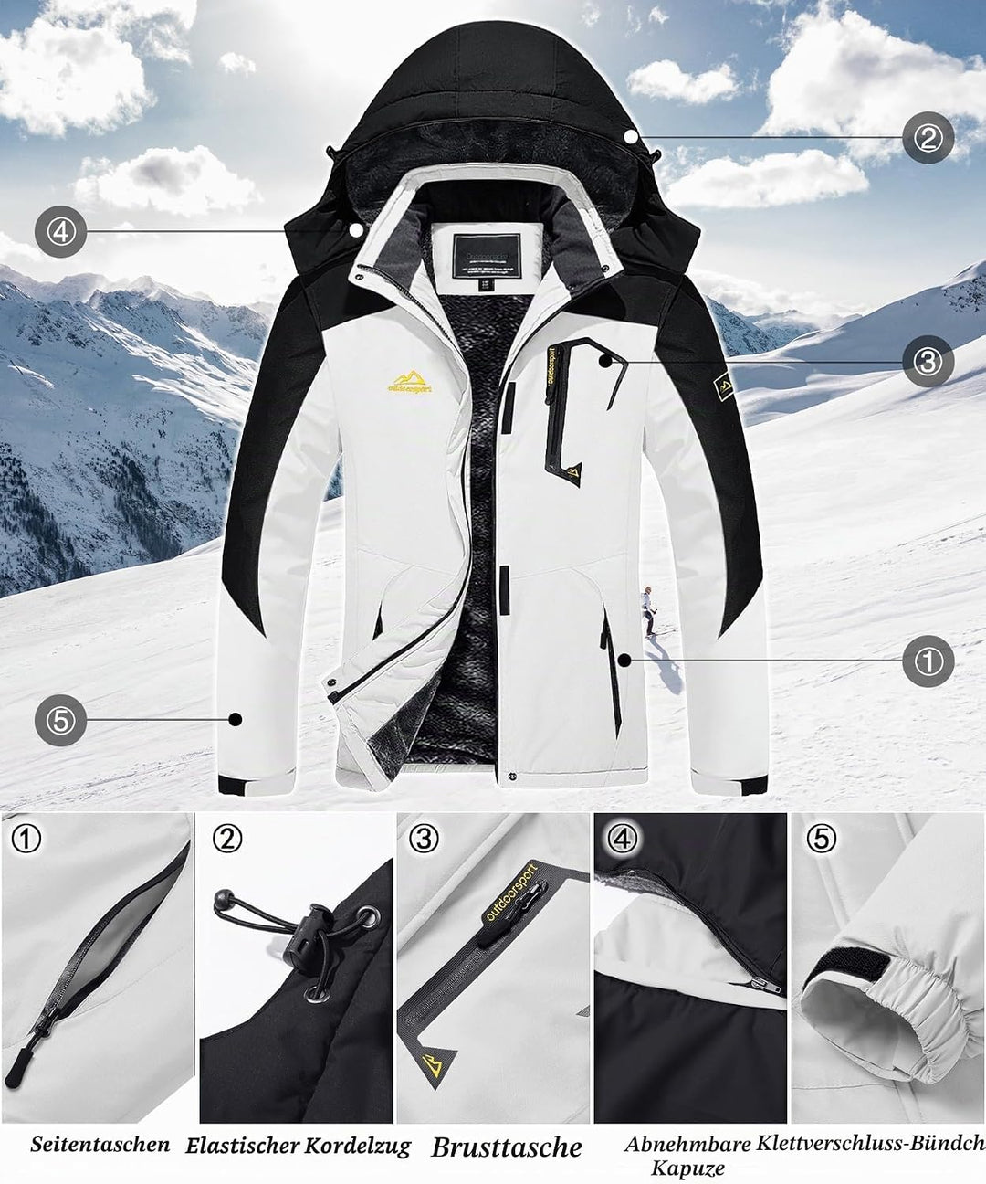 TACVASEN Damen Übergangsjacke Warm Winterjacke Gefüttert Wanderjacke Ski Jacket mit Wasserdichtem Re