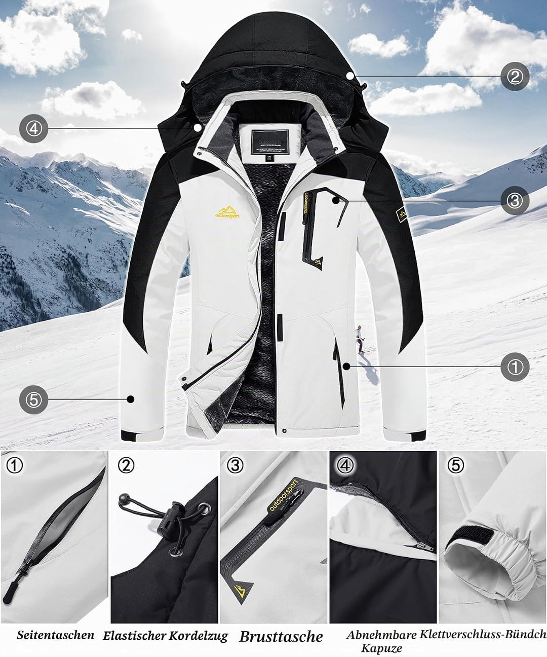 TACVASEN Damen Übergangsjacke Warm Winterjacke Gefüttert Wanderjacke Ski Jacket mit Wasserdichtem Re