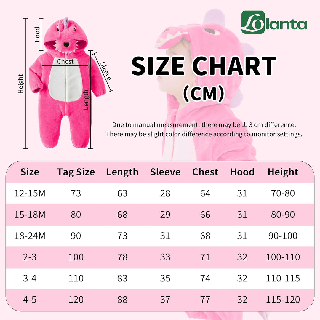 LOLANTA Baby Dinosaurier Drachen Kostüm mit Kapuze, Kinder Flanell Overall, Karneval Kostüm für Klei