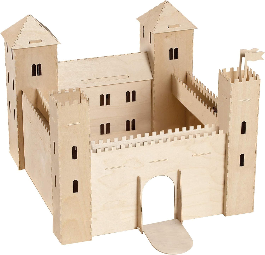 Pebaro 887 Holzbausatz Ritterburg, 3D Puzzle, grosser Modellbausatz, Basteln mit Holz, Bstelset, Hol
