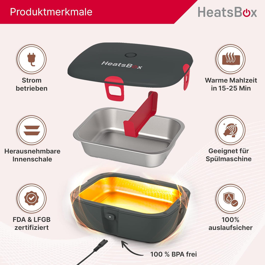 FAITRON HeatsBox Style, Thermobehälter für Essen, Elektrische Lunchbox für Jung und Alt, Auslaufsich