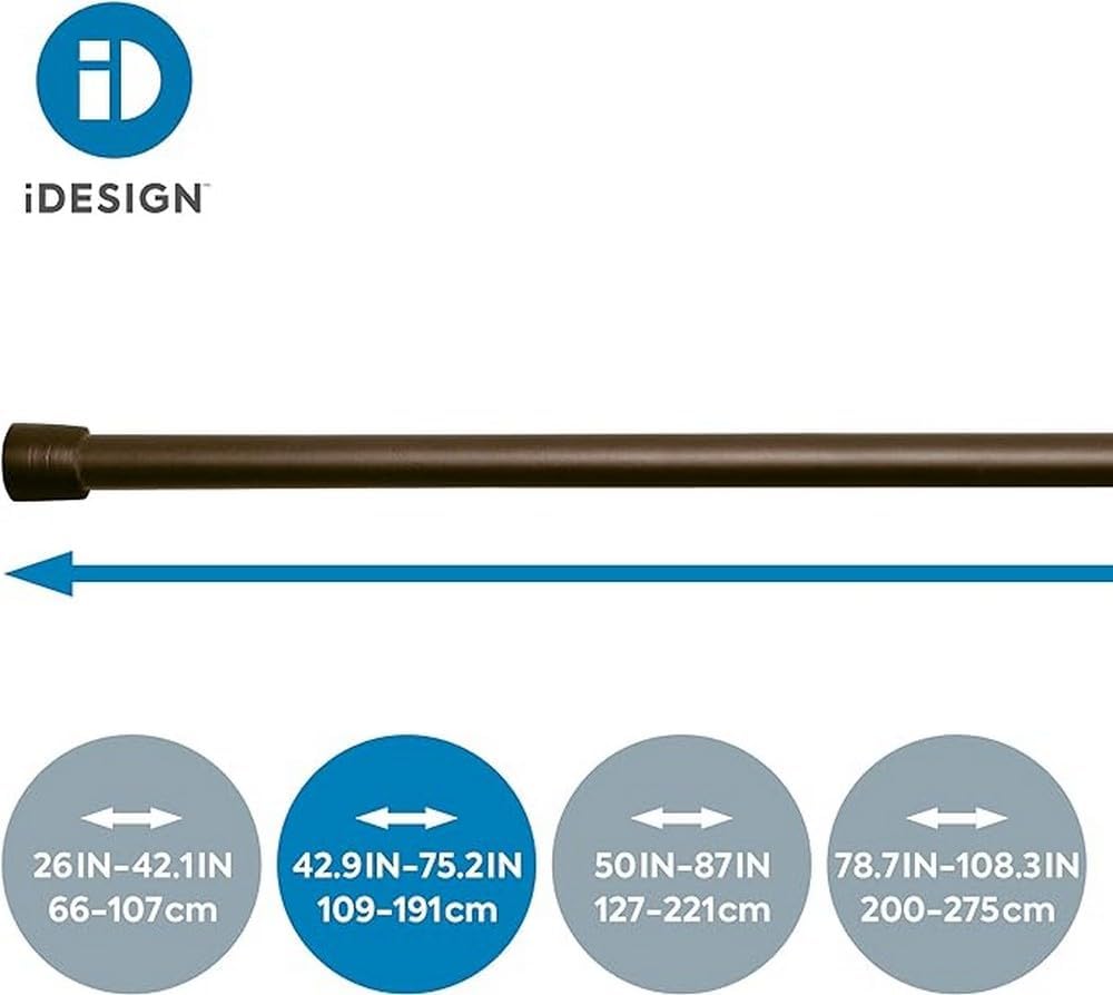 iDesign 78571 Duschvorhangstange (109-191 cm), mittellange Teleskopstange aus Metall, ausziehbare Du