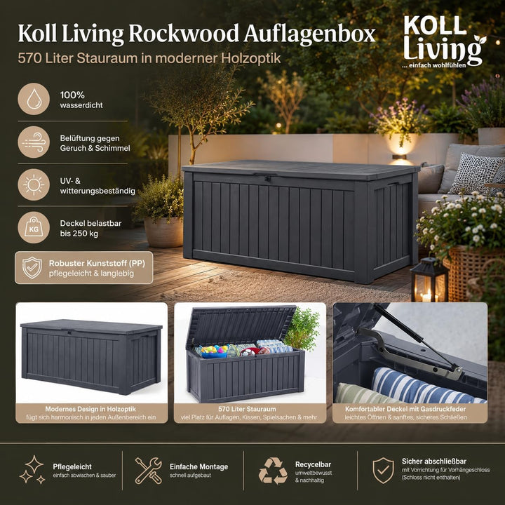 Koll Living Auflagenbox/Kissenbox 570 Liter l 100% Wasserdicht l mit Belüftung dadurch kein übler Ge