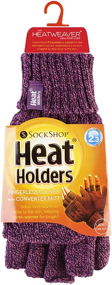 HEAT HOLDERS Fingerlose Damen-Thermo-Konverter-Handschuhe mit Zopfmuster, 2,3 Tog Violett, Violett