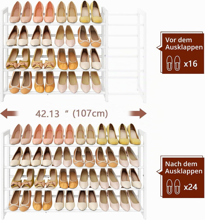 FAVOOSTY 4 Ebenen Schuhregal Metall Ausziehbares Weiss, Verstellbar Platzsparend, Shoes Rack, Robust
