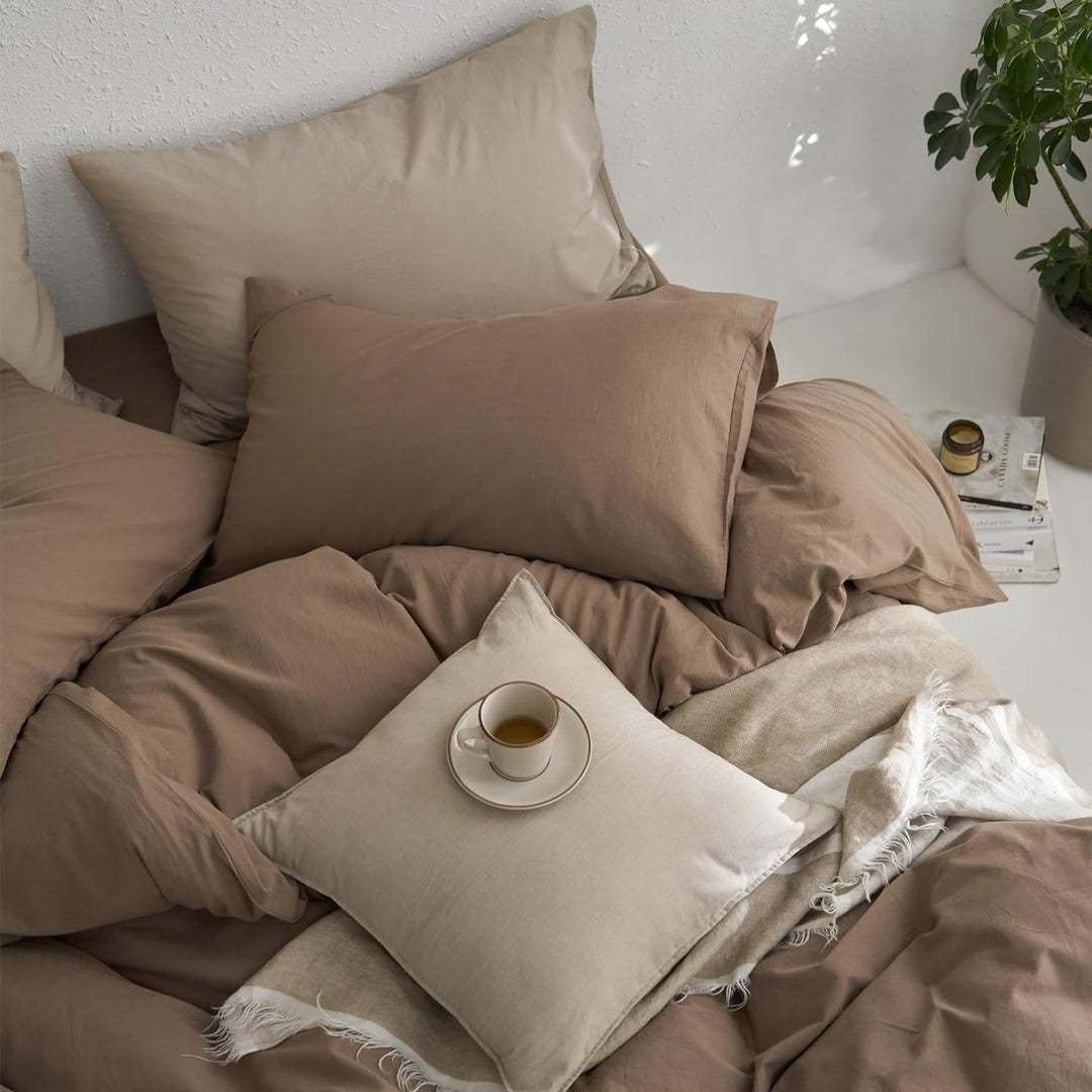 Sedefen Bettwäsche 200x220cm Baumwolle Renforce Braun Uni Unifarben Baumwollbettwäsche Set,Doppelbet