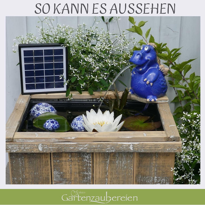 Storm's Gartenzaubereien Wasserspeier Drache - Teichfigur mit Solarpumpe 14,5cm aus Keramik als Teic
