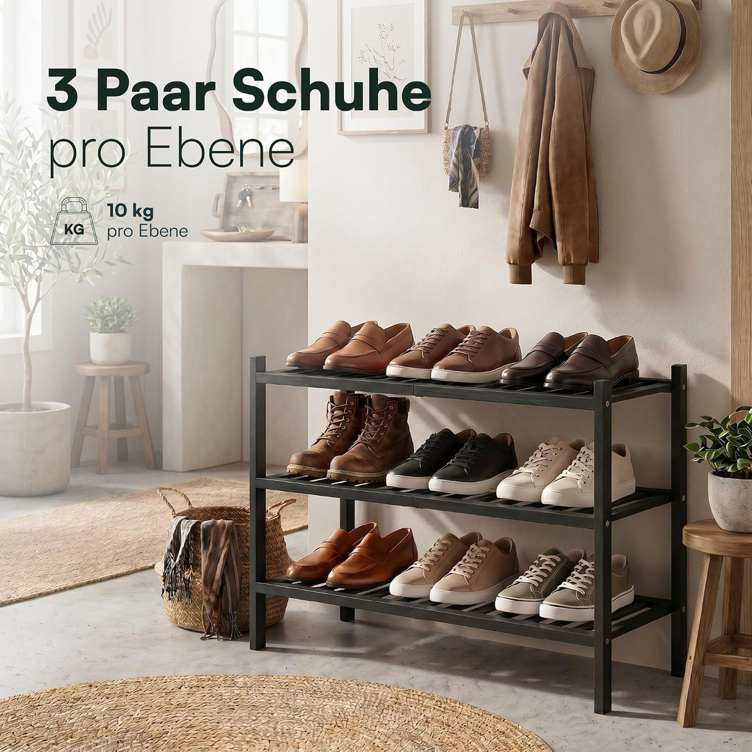 BAM BOO BOX - Schuhregal aus Bambus, Schuhablage mit 3 Ebenen, 68 x 28 x 46 cm, Erweiterbar Stapelba