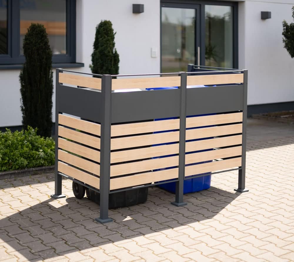 WESTMANN 2er Mülltonnenverkleidung Planum | Metall 160x80x120 cm Grau/Braun | Mülltonnen Sichtschutz