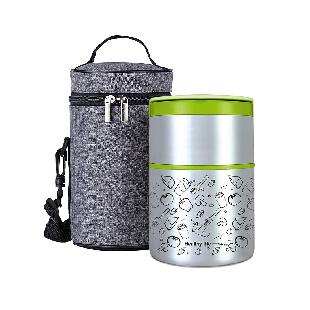 Lille Home Vakuum Isoliertes stapelbares Edelstahl Thermal Mittagessen/Snackbox, 2-stufige Bento/Leb