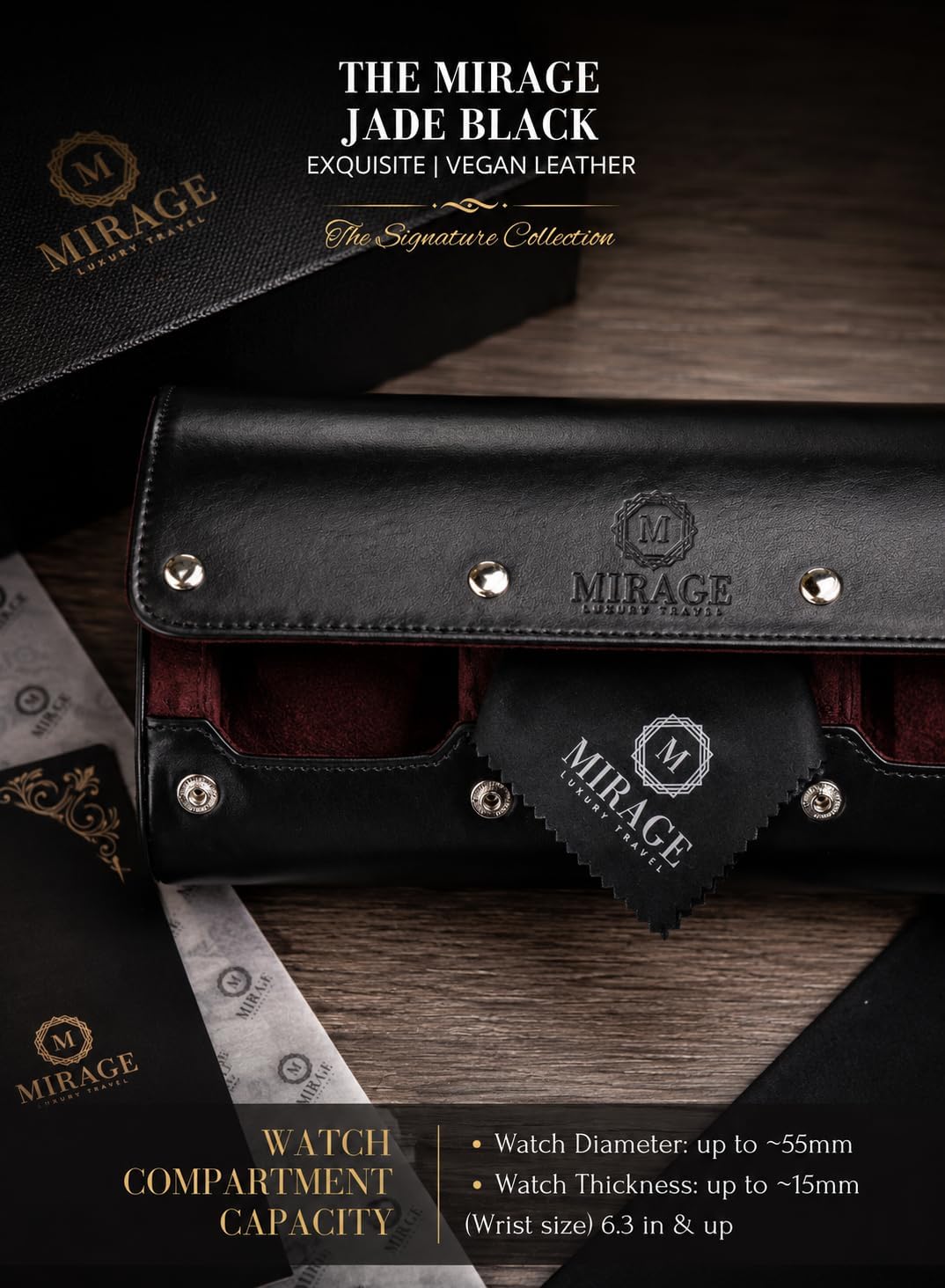 Watch Roll Case for Men - Watch Travel Case - Storage Organizer and Display - Mirage Watch Roll Case
