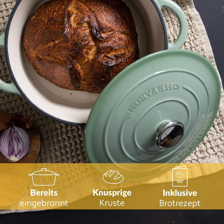 Chefarone Gusseisen Topf 26 cm 4,7 L emailliert - Schmortopf mit Deckel Induktion - Gusseisen Bräter