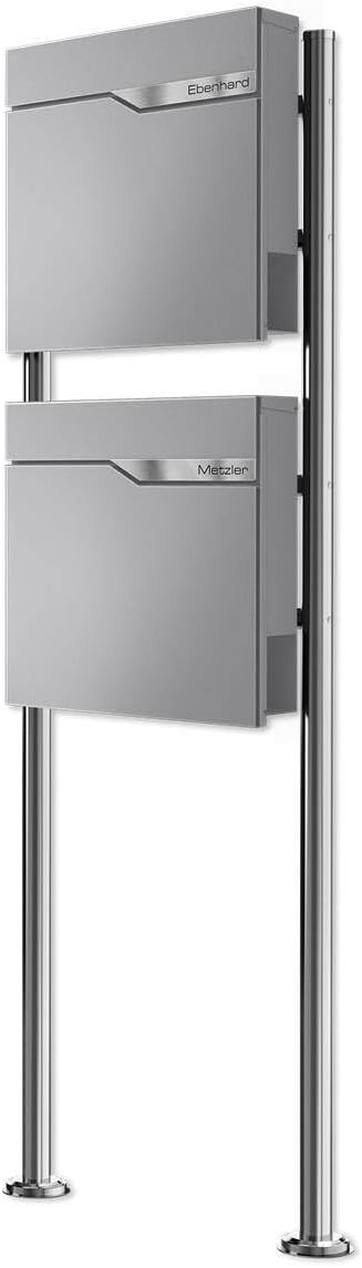 Metzler Doppel Standbriefkasten in Graualuminium, Pulverbeschichtet & mit Zeitungsfach - Inkl. Edels