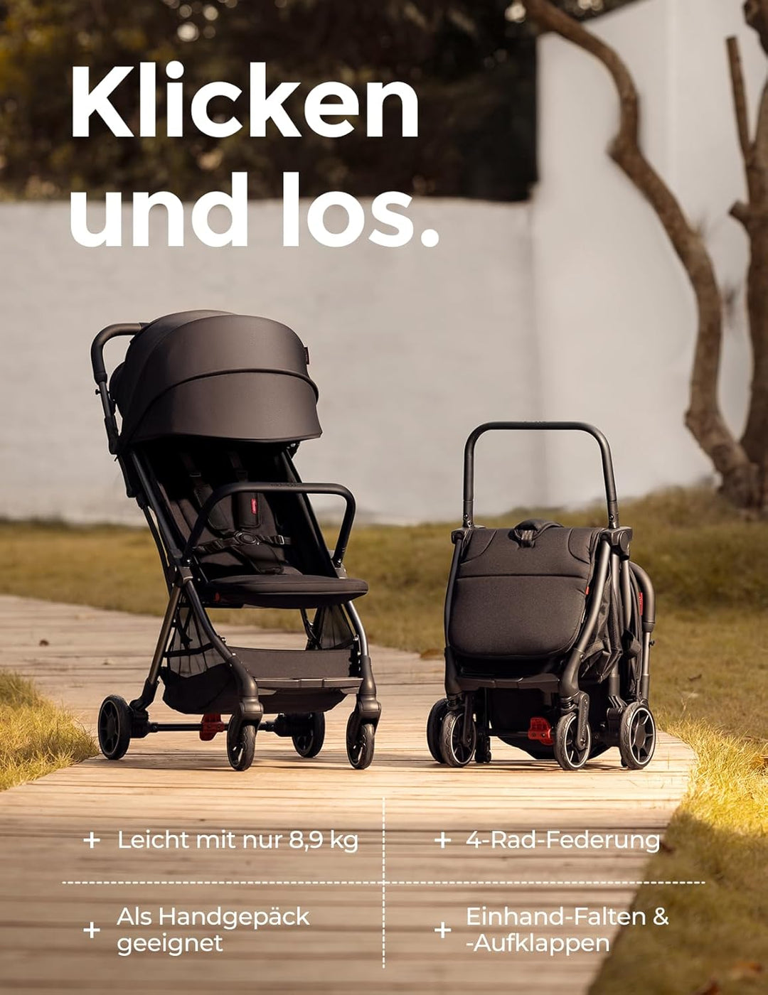 Momcozy ClickGo Buggy klein zusammenklappbar als Flugzeug-Handgepäck, Einhand-Klappmechanismus, mit