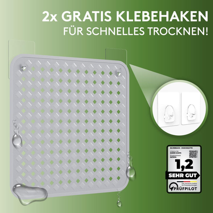 SilverRack Duschmatte rutschfest 53x53 cm (Grau) - Duschmatte rutschfest BPA-frei für Kinder - Badew