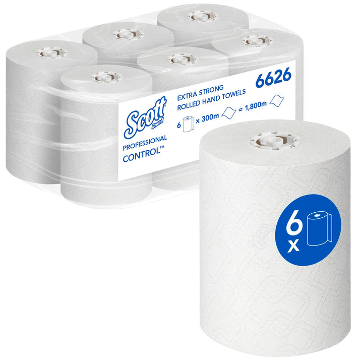 Scott Control Extrastarke Rollenpapiertücher 6626 – Papierhandtücher – 6 x 300 m weisse Papiertuchro