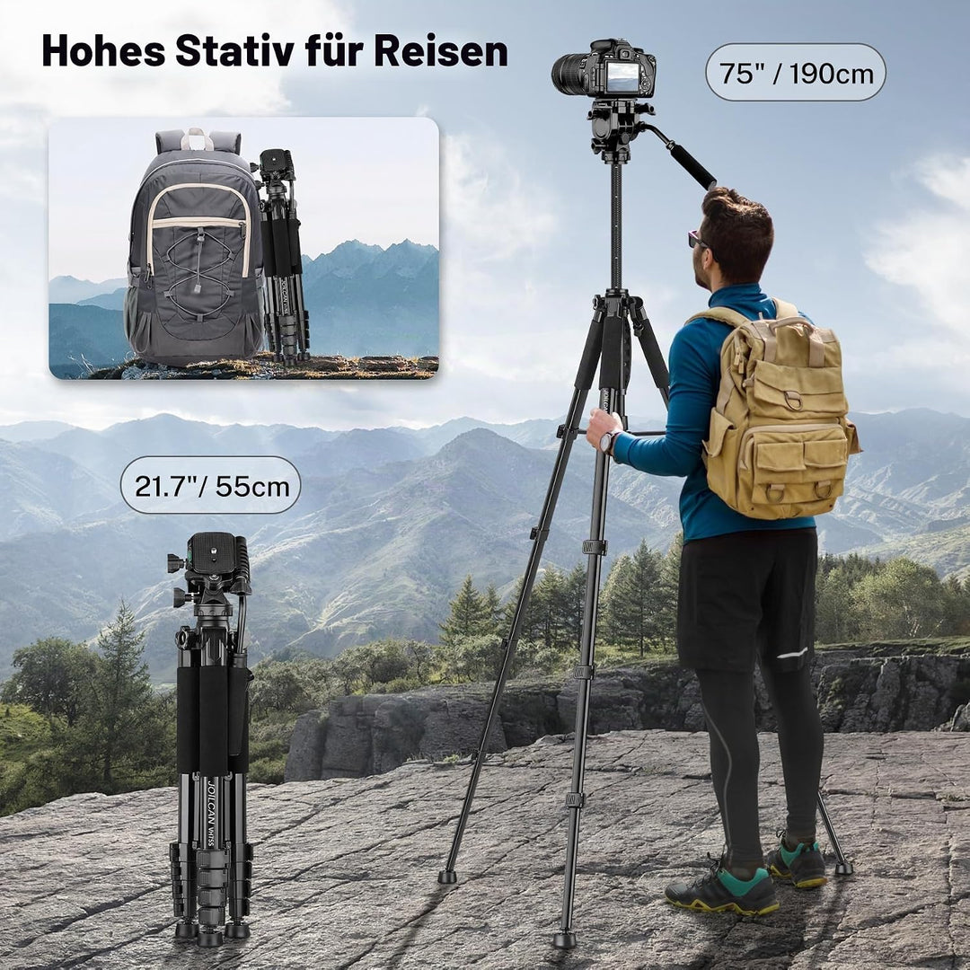 JOILCAN Kamera Stativ Ständer 190cm, Leichtes Dreibeinstativ mit Handy/Tablette Halterung für Smartp