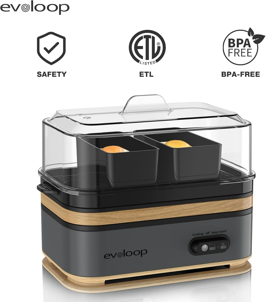 Evoloop Elektrischer Schnellkochtopf, Kapazität für 6 Eier, weich, mittel, gekocht, Wilderer, Eierko