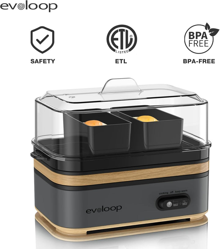 Evoloop Elektrischer Schnellkochtopf, Kapazität für 6 Eier, weich, mittel, gekocht, Wilderer, Eierko
