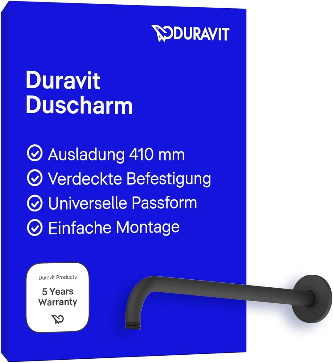 Duravit Universal Duscharm, Duscharmatur Wandbefestigung, Brausearm 410 mm, Duschbrause rund, Schwar