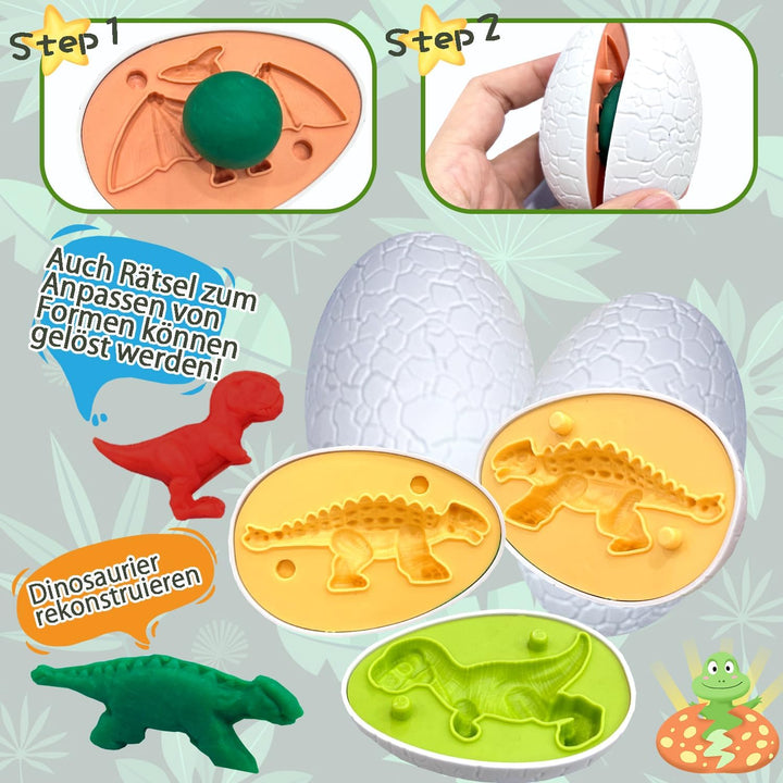 Dinosaurier Knete Set 42-teilig mit Kitchen Creations Nudelmaschine,5 Dino Eierformen,12 Farben Knet