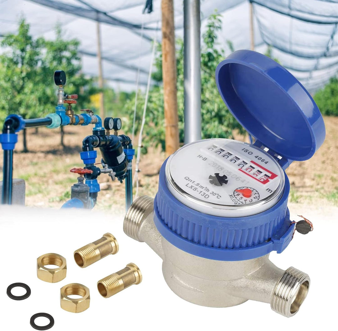 Honeyhouse Kalt Wasserzähler mit Armaturen und Schutzhülle, 1.5 m3/h Wasseruhr Geeicht 15 mm Wasserd