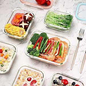 Glas-Frischhaltedosen Set für Lebensmittel,18 Teile (9Behälter, 9 Transparente Deckel) Spülmaschinen
