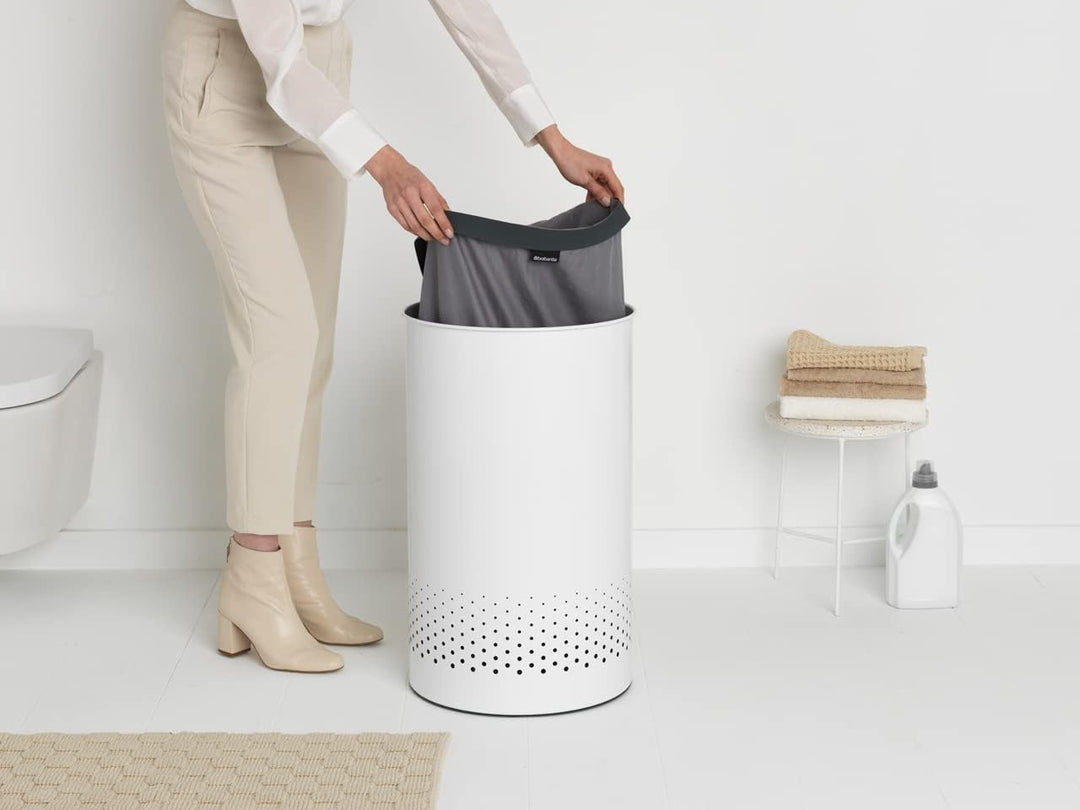 Brabantia - Wäschekorb - Quick-Drop-Öffnung - Perfekt sitzenden Baumwollwäschesack - Korrosionsfrei