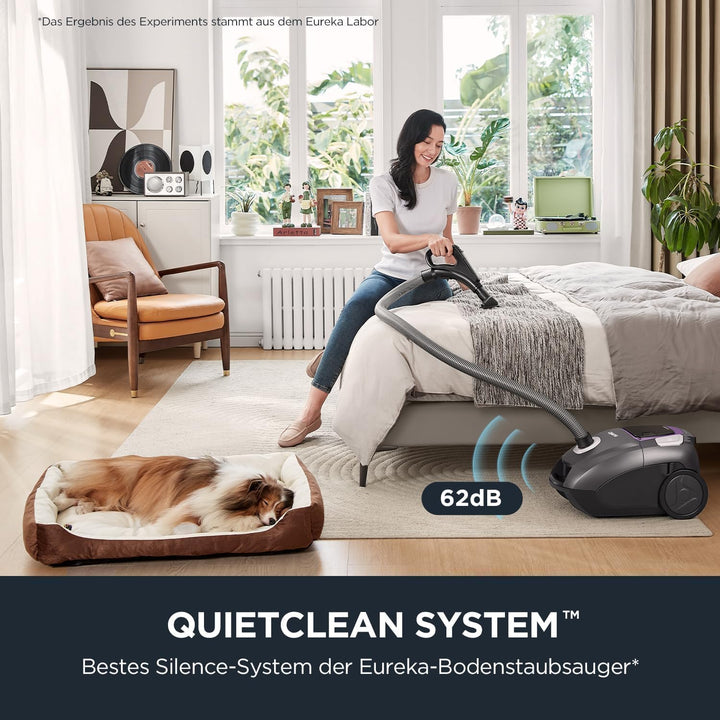 Eureka NEN300 Staubsauger mit Beutel 700W, 62 dB(A) Extreme Silence Bodenstaubsauger, Staubsauger Le
