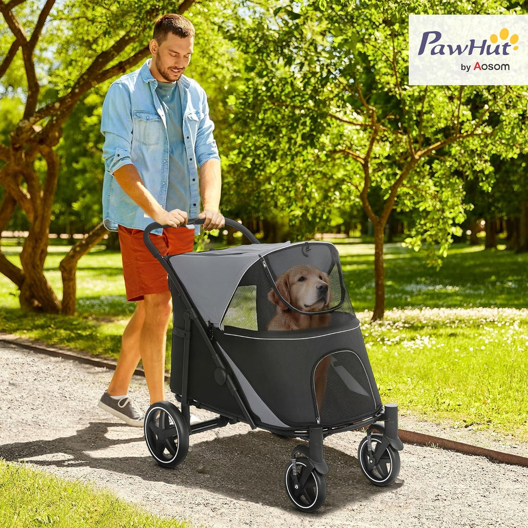 PawHut Hundewagen, Hundebuggy mit Kissen, faltbarer Hundetrolley, Katzenbuggy für grosse und mittelg