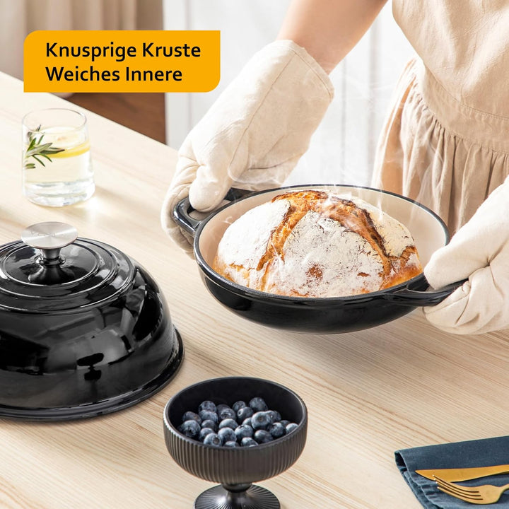 Velaze Gusseisen Topf Brot Backen, 4,8L Emaille Schmortopf mit Deckel und Griffen, 26 cm Brotbacktop