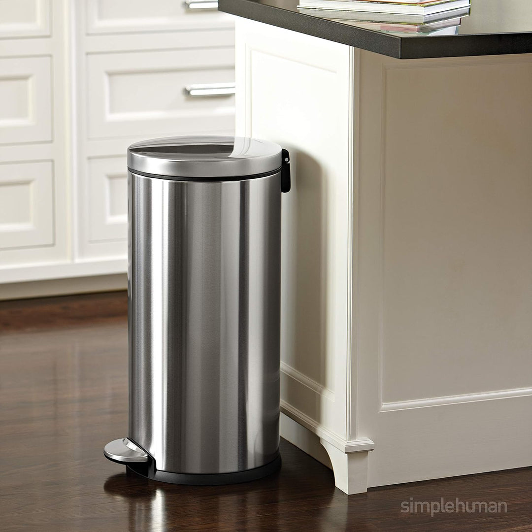 simplehuman CW1810 30 Liter, runder Treteimer, Mülleimer Küche, gebürsteter Stahl, 10 Jahre Garantie