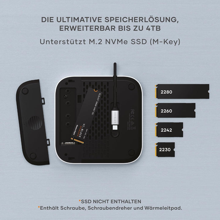 SATECHI Mac mini M4 Hub & Stand mit NVMe SSD Gehäuse, Aluminium Dock mit 2X USB-A bis 10 Gbit/s, 1x