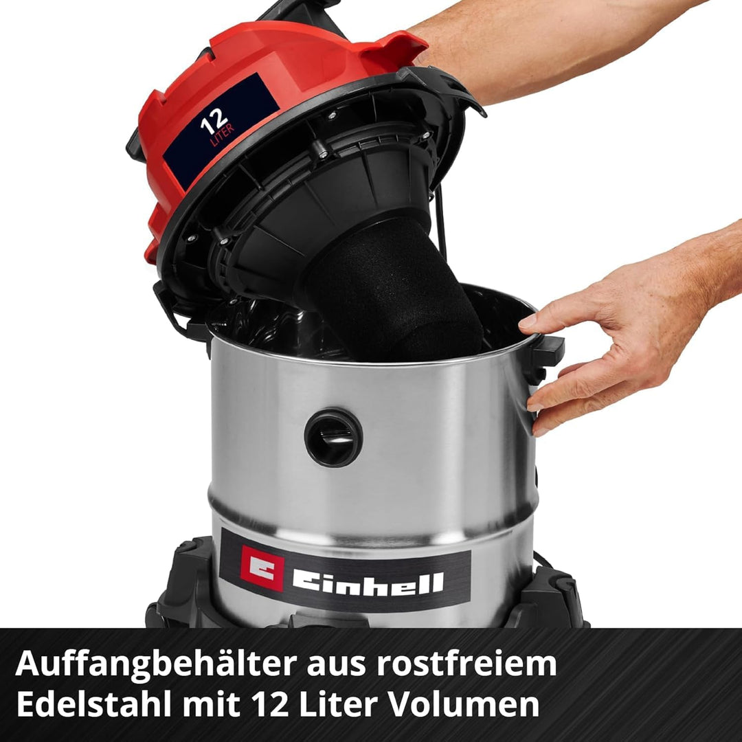 Einhell Nass-Trockensauger TC-VC 1240 S | 950 W | 180 mbar | 4 Lenkrollen | 12-L-Behälter | inkl. Fu