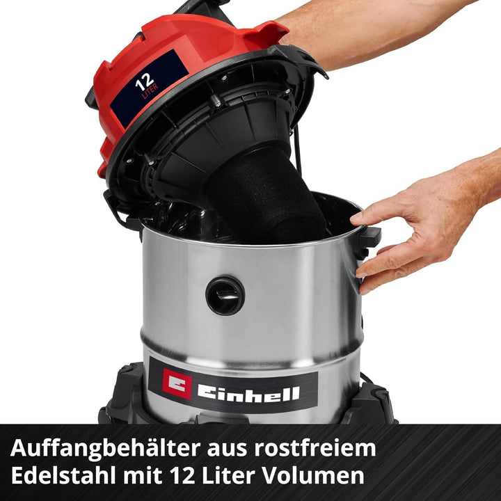Einhell Nass-Trockensauger TC-VC 1240 S | 950 W | 180 mbar | 4 Lenkrollen | 12-L-Behälter | inkl. Fu