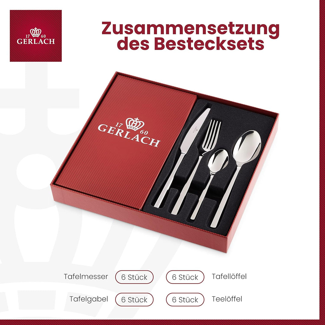 Gerlach Modern Besteck-Set Für 6 Personen Spülmaschinenfest Essbesteck Aus Edelstahl Elegantes Beste