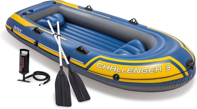 Intex Challenger 3 Set Schlauchboot - 295 x 137 x 43 cm - 3-teilig - Blau / Gelb Single, Single
