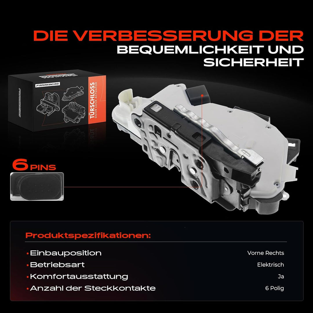 Frankberg Türschloss Stellmotor Vorne Rechts 6-Polig Kompatibel mit A1 2010-2015 Ibiza IV 2012-2016
