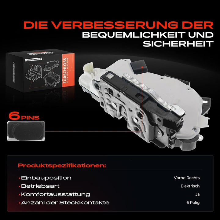 Frankberg Türschloss Stellmotor Vorne Rechts 6-Polig Kompatibel mit A1 2010-2015 Ibiza IV 2012-2016