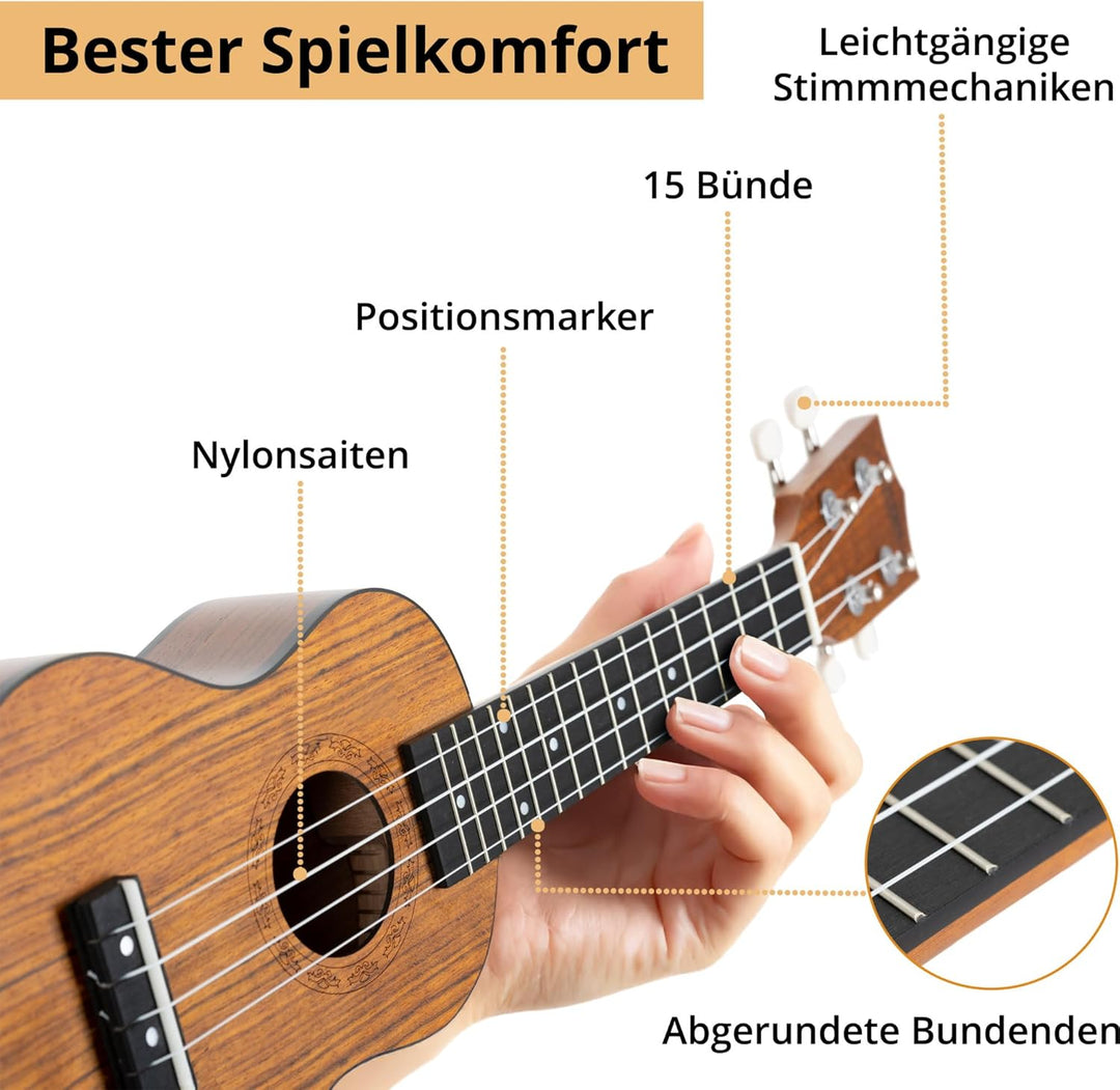 Classic Cantabile Ukulele Sopran Walnuss SET inkl. Ukulelenschule