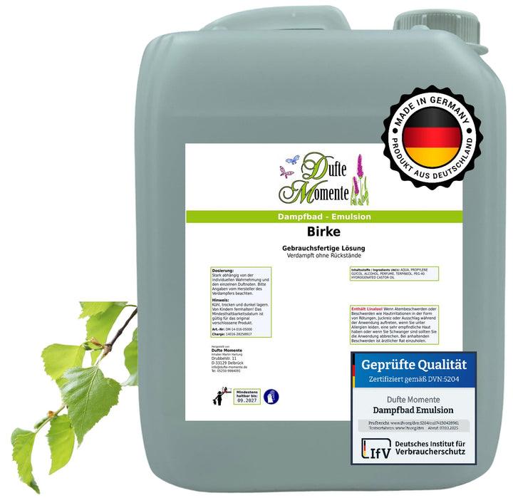 Dufte Momente Dampfbad-Emulsion 5 Liter Birke | Gebrauchsfertig | Hochwertige Formel | Für gewerblic