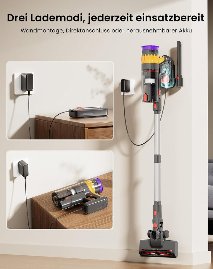 Akku Staubsauger Kabellos 40KPa/450W/42Min für Tierhaare/Teppiche/Hartböden | Akku Staubsauger Kabel