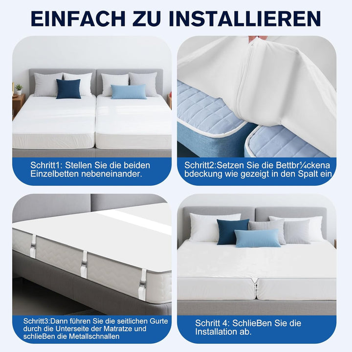 Liebesbrücke für Matratzen 180x200, Matratzenkeil Lückenfüller Bett mit Matratzenschoner Spanngurt,