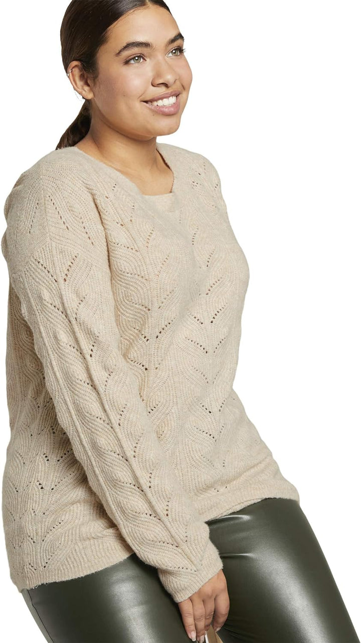 TOM TAILOR My True ME Damen Pullover & Strickjacken Pullover mit Zopfstrickmuster Sand Dune Melange,